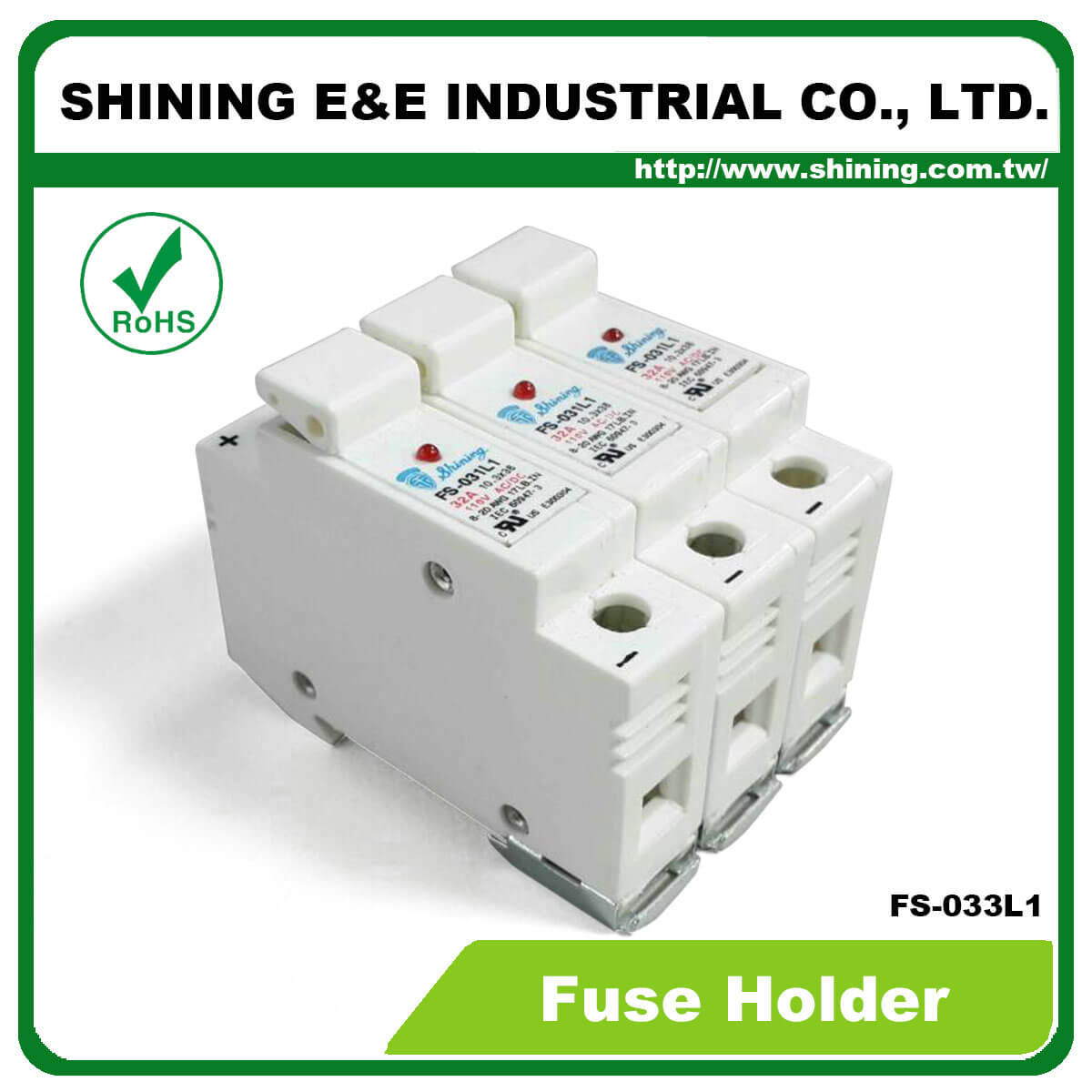 FS-033L1 Din Rail Mounted 10x38 RT18-32 Cartridge 110V 32A 3 Pole Fuse Holder