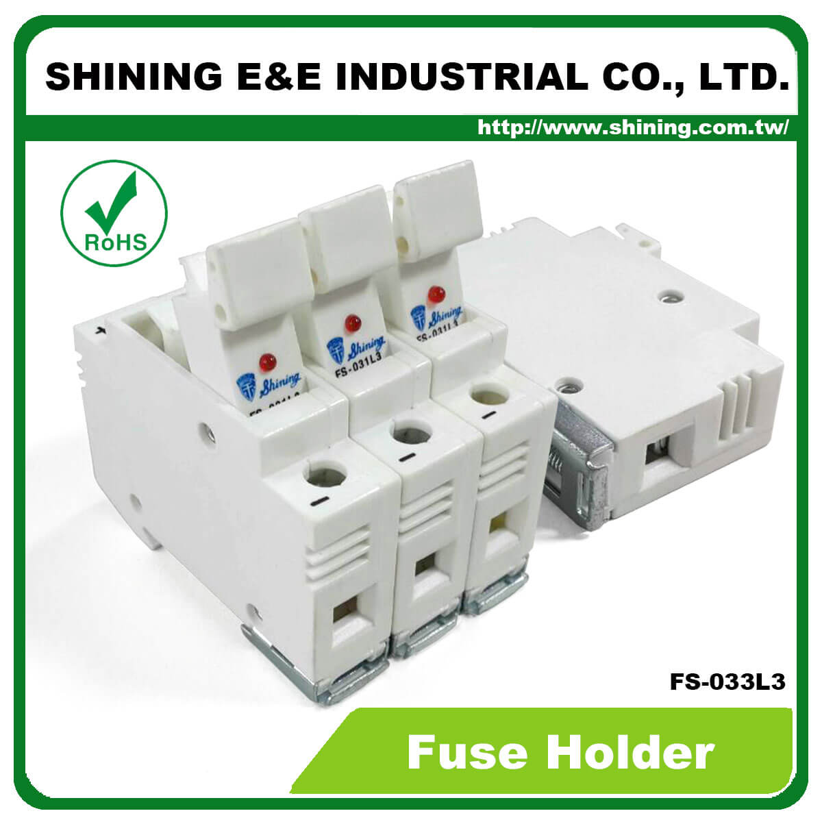 FS-033L3 Din Rail Mounted 10x38 RT18-32 Cartridge 600V 32A 3 Pole Fuse Holder