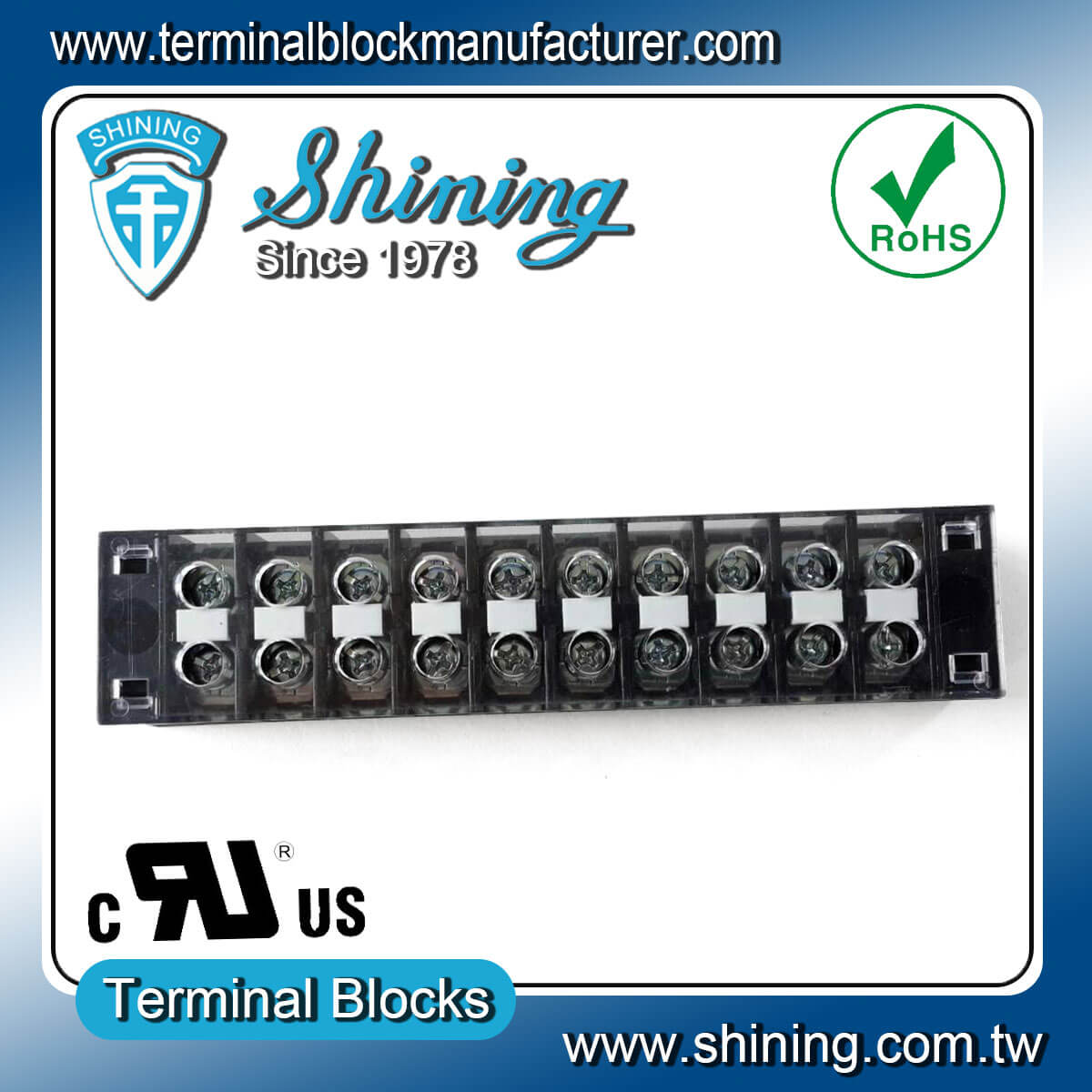 TB-31510CP Fixed Type 300V 15A 10 Position Barrier Terminal Strip